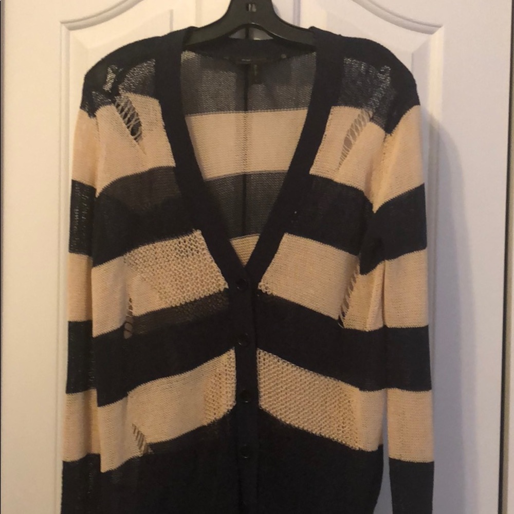 BCBG Distressed Striped Cardigan
